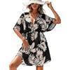 Koerye Copricostume Donna Cotton Mare Spiaggia Coprire con Coulisse Copricostume da Bagno per Piscina Estate Interi Beachwear Beach Dress Foglie Nere