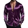 Barry.Wang Camicie da uomo a maniche lunghe, elasticizzate, tinta unita, con bottoni, in raso, per occasioni formali, casual, aziendali, matrimoni, feste