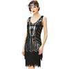 BABEYOND - Vestito da donna, stile Gatsby anni '20, con scollo a V, perline e frange - Nero - XX-Large