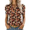 Kistore Top da donna a maniche corte a sbuffo, scollo a V, top estivo da donna, camicette alla moda UK camicie S-XXL