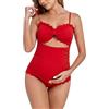 EastElegant Costume da Bagno Premaman Intero con Ritaglio sul Retro Bikini Incinta Smerlato, Rosso, L