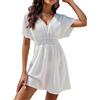 KOEMCY Copricostume da Mare Estivo con Vita Stretta Abito da Spiaggia Scollo a V Bikini Cover Up Mini Abitino Vestito Estivo Donna (Bianco,L)