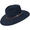 Borges & Scott Premium Lewis- Cappallo a Tesa Grande Fedora-100% Lana Feltro- Resistente all'Acqua- Fascia di Cuoio - Nero 56cm