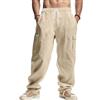 PADOLA Pantaloni Uomo Cotone Lino Cargo Spiaggia Tasca Multipla Vita Regolabile Coulisse Casual Chino Lungo Estivo per Mare e Viaggio(3XL,Cammello)