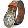 BELTROAD Cintura con fibbia in pelle occidentale per uomo donna cowboy cowgirl cintura in pelle per jeans cintura da uomo di Natale regali, 01-marrone (fibbia cavallo), for Wasit 31-34