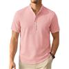 Enlision Camicia di Lino Uomo Rosa Maniche Corte Estive Camicie Senza Collo Coreana Casual Elegante da Spiaggia Lino Maglietta con Bottoni 4XL