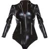 P Prettyia Tuta in pelle PU a maniche lunghe, chiusura a zip, body da sera attraente da donna Nero S