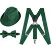 Alizeal Set di bretelle regolabili per bambini, papillon pre-legato e cappello, Verde scuro, Taglia Unica