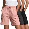 Neer Confezione da 3 Pantaloncini Cargo da Donna, in Vita Elasticizzata, con Coulisse, Lunghezza al Ginocchio, Stile Casual, con Tasche Cargo