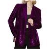 Botong Blazer doppiopetto con paillettes da donna, risvolto a tacca, giacca/cappotto stile ampio con maniche lunghe, Viola, XL