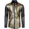 JOGAL - Camicia da uomo con paillettes a maniche lunghe, stile anni '70, oro nero, M