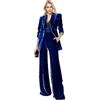 Botong - Completo da donna in velluto a 2 pezzi per ufficio, con risvolto dentellato, doppio petto, giacca e pantaloni da lavoro, Blu reale, S