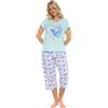 Suzy & Me Pigiama da Donna in 100% Jersey di Cotone a Maniche Corte con Gamba Corta, Animale, Farfalla, Orso e Cuore, Summer Heart Turchese, 8-10