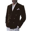 Leader of the Beauty Blazer da uomo in velluto vestibilità slim giacca con bottoni doppiopetto smoking blazer matrimonio ballo cena elegante, Marrone scuro, XL
