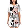 GMSGHJHDR Pigiama da donna alla moda con mucca, a maniche corte, con scollo rotondo, morbido e confortevole, con bottoni, 3D, M