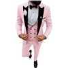 Botong Smoking da uomo 3 PC con rever a tacca, completo da nozze, smoking da uomo monopetto, abito da lavoro casual, giacca, pantaloni, completo da uomo, rosa, 52