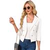 MODIURBAN Blazer corto da donna, maniche a 3/4, colletto a risvolto, cardigan business bolero aperto frontale (confezione multipla), bianco crema, L