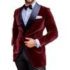 Leader of the Beauty Giacca da uomo in velluto slim fit, giacca natalizia da ballo, smoking, risvolto, festa di nozze, elegante, Borgogna, 3XL