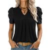Kistore - Camicia da donna con scollo a V, a maniche corte, top estivo, casual, taglie S-XXL, Nero , XL