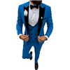 Botong Smoking da uomo in 3 pezzi con revers a spigolo - Abito a bottone singolo - Per matrimoni, affari e tempo libero - Gilet, giacca e pantaloni, blu, 48