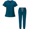 Meichoon Tuta Medica Top a Maniche Corte con Scollo a V e 3 Tasche Pantaloni Aderenti ad Asciugatura Rapida Vari Colori e Taglie Unisex DK05