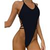 Faringoto Costume da Bagno Sexy per Donna, Costume Intero da Spiaggia, Costume da Mare con Perizoma, Nero , XL