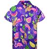 King Kameha JK-Funky Camicia-Hawaiana Uomo Manica-Corta Elegante Festa della Frutta Melone Fenicottero Unisex