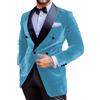 Leader of the Beauty Giacca da uomo in velluto slim fit, giacca natalizia da ballo, smoking, risvolto, festa di nozze, elegante, Turchese, 3XL