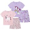 Smazero Pigiama estivo per bambine con unicorno, in cotone, a maniche corte, per bambini da 3 a 8 anni, 4 pezzi