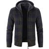 Generic Cardigan da uomo a maniche lunghe in pile con cerniera completa | Maglione a quadri invernale | Giacca con cappuccio foderata in pile con coulisse | Caldo maglione a quadri pesante a maniche lunghe