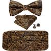 Barry.Wang Cummerbund - Set di papillon da uomo, in seta Cummerbund prelegato, con tasca e papillon, Nero Oro Paisley, Taglia unica