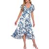 AUSELILY Abiti Estivi Donna Collo A V Maniche Corte Midi Portafoglio Spiaggia Spacco Volant Cocktail Invitata Matrimonio
