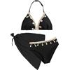 Maeau Costume da bagno 3 pezzi per bambine e ragazze, bikini top + slip + gonna copricostume, costume da bagno con conchiglie, abbigliamento da spiaggia, 8-12 anni, 01 nero, 10 anni