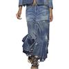 XUSAI Gonna Lunga in Denim Estivo strappato retrò Lavato per Donna Gonna Lunga in Jeans Aderente Patchwork