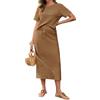 Tankaneo Set 2 Pezzi da Donna all'Uncinetto, Cover up, Top a Maniche Corte in Maglia e Gonna Midi, Outfit per Vacanze e Viaggi, Marrone, S