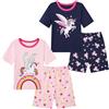 Smazero Pigiama estivo per bambine con unicorno, in cotone, a maniche corte, per bambini da 3 a 8 anni, 4 pezzi, Rosa-blu navy, 4-5 Years