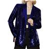 Botong Blazer doppiopetto con paillettes da donna, risvolto a tacca, giacca/cappotto stile ampio con maniche lunghe, Blu reale, XXL