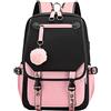 SellerFun Ragazze Adolescenti Zaino Scuola Medio Studenti Bookbag Outdoor Daypack Con Porta di Ricarica USB 4# Nero Rosa Medium