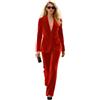 Botong - Completo da donna 2 pezzi in velluto con rever a punta, completo da ufficio, da lavoro, da cerimonia, smoking, blazer e pantaloni, Rosso, XL