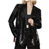 Botong Blazer da donna doppiopetto con paillettes, giacca con risvolto a tacca, cappotto stile ampio con maniche lunghe, Nero , XXL