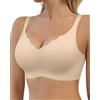 SHARICCA Reggiseno da donna senza ferretto, senza cuciture, scollo a V, bordi ondulati, reggiseno push up, morbido, traspirante, senza cuciture, con prolunga per reggiseno, Beige-1P04, 3XL