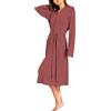 NLAND Vestaglia Kimono Lungo Donna Morbida e Confortevole Scollo a V Vestaglie da Notte Eleganti con Cintura e Tasche per Sonno Relax Casa(Bordeaux,S)