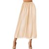 Jadive, Sottogonna lunga da donna in raso, mezza sottoveste, con pizzo, per abiti, lingerie, gonna, Beige, Medium