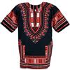 CHAINUPON Camicia africana Dashiki in cotone tribale festival boho anni '60 '70 hippie caftano, Nero e rosso, M