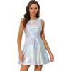 Allegra K Vestito Corto Effeto Metallizzato Donna Abito Vita Alta Senza Maniche Svasato con Cerniera Invisibile per Appuntamenti Night Club