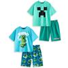 MINECRAFT Creeper Boys Confezione Multipla da 2 Pigiami a Maniche Corte | Pigiama Cartone Animato Blu e Verde | Indumenti da Notte a Gamba Corta | Abbigliamento da Giocatore per Bambini