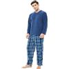 iceBoo Set Pigiama da Uomo in Pile con Scollo a V, Top a Maniche Lunghe e Pantaloni a Quadri Scozzesi con Tasche Laterali, XL
