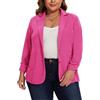 Kyzoeyou Blazer da donna taglie forti elegante 3/4 con maniche increspate giacche blazer slim fit giacca casual da lavoro con tasche con bottoni, R-rosa acceso, 3XL