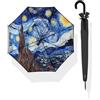 Rain Cats Notte stellata Van Gogh Antivento Ombrello Bastone Ombrello Impermeabile Ombrello per Pioggia Auto Viaggi Outdoor Uomo Donna