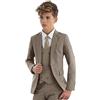 Botong Vestito elegante per bambini, 3 pezzi, con giacca con revers a lancia, gilet e pantaloni, smoking da bambino, per matrimoni e feste, cachi, 4 Anni